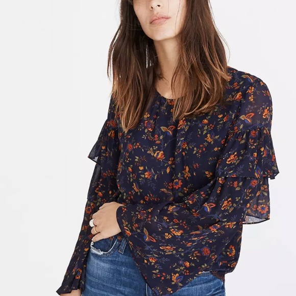 Madewell Ruffle-Sleeve Top in Climbing Vine - Picture 2 of 8